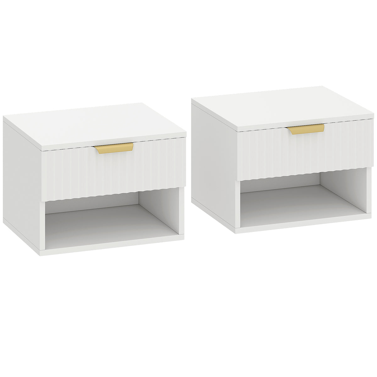 Lot de 2 tables de chevet suspendues, tables de nuit murales avec tiroir et niche, moderne, 40x34x29cm, blanc