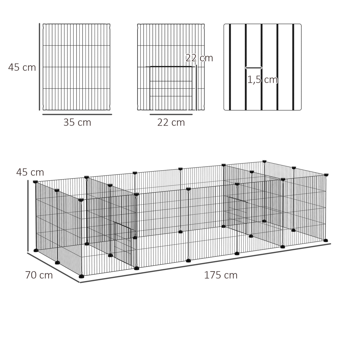 Lot de 2 enclos parc modulable pour petits animaux lapins rongeurs chiots 36 panneaux en fil d'acier 4 portes noir