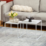 Lot de 2 tables basses gigognes, lot de 2 tables gigognes de salon, modulables, en acier, style industriel, blanc mat