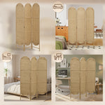 Paravent interieur ovale 3 panneaux 120 x 170 cm séparateur de pièce pliable, léger et tissé, bois naturel