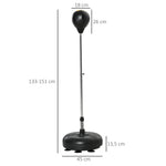 Punching ball sur pied réglable hauteur 133 -151 cm, sac de frappe sur pied 2 gants base lesté 45 x 45 x 133-151 cm noir