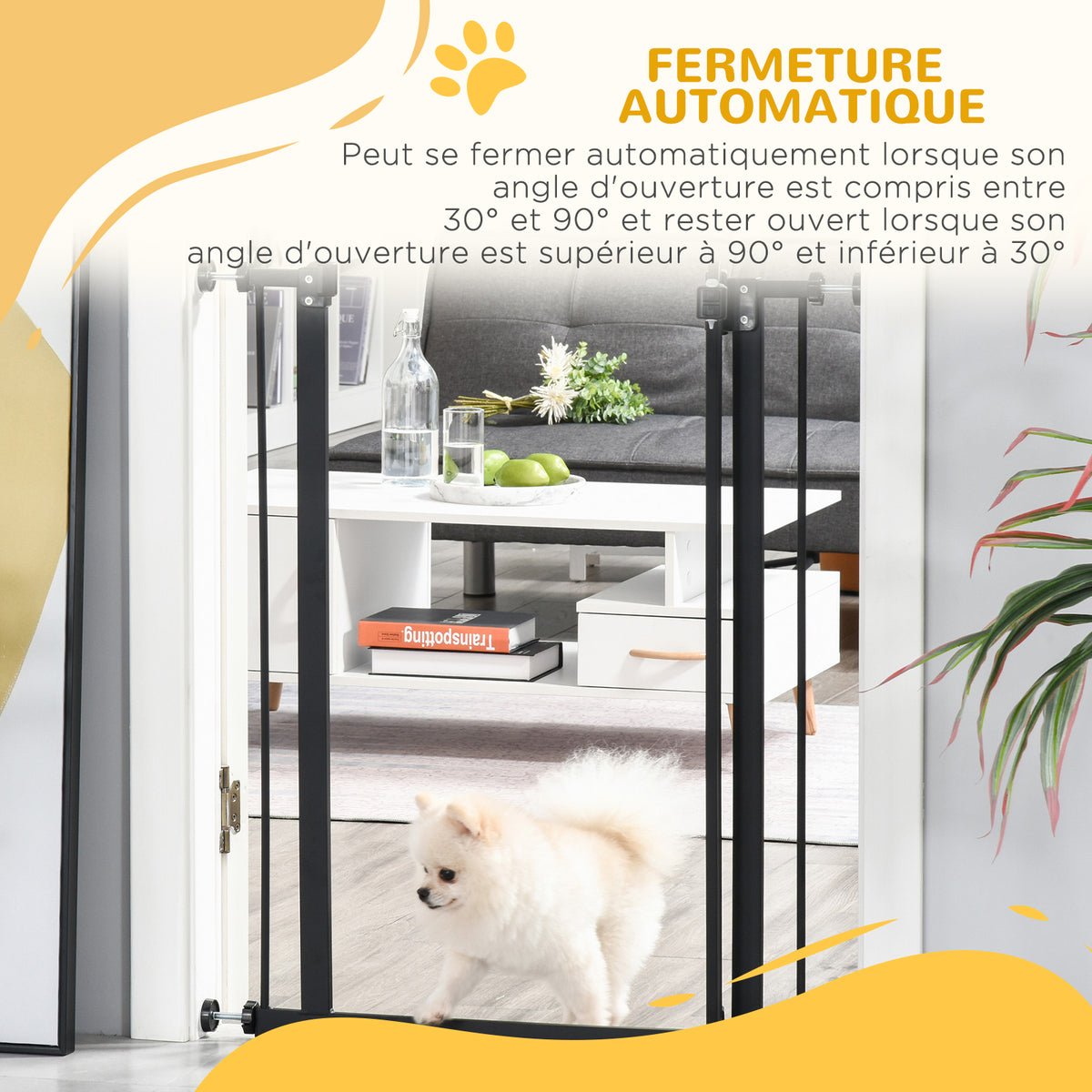 Barrière de sécurité pour chien extensible 74-80 cm fermeture automatique fixation par pression sans percer noir