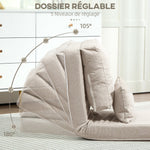 Chauffeuse canapé-lit convertible fauteuil 1 place avec 1 coussin avec dossier réglable, beige