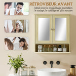 Armoire murale salle de bain avec miroir, 56 x 13 x 58 cm, meuble salle de bain avec Portes Miroir Doubles Bois Naturel
