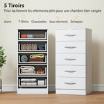 Commode 5 tiroirs, meuble de rangement étroit, style moderne, pour chambre à coucher, salon, couloir, 40x35x85cm, blanc