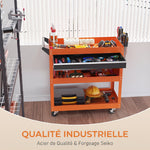 Chariot d'atelier servante atelier à 3 niveaux avec tiroir, porte-outils latéral et poignée, 82x35x76 cm, orange