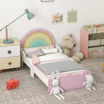 Kinderbett für Kinder von 3 bis 6 Jahren, 143 x 74 x 66 cm, Regenbogen-Design, inklusive Lattenrost, modernes Kinderzimmer, Rosa