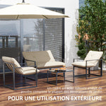 Salon de jardin 4 pièces 4 personnes avec canapé 2 places, 2 fauteuils et 1 table basse gris