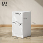 Caisson bureau, meuble rangement bois 2 tiroirs et serrure, barres de suspension réglables, 40 x 40 x 71 cm, blanc