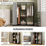 Armoire penderie Meuble de Rangement Mobile 6 roulettes 120L x 40l x 128H cm en bois Noir
