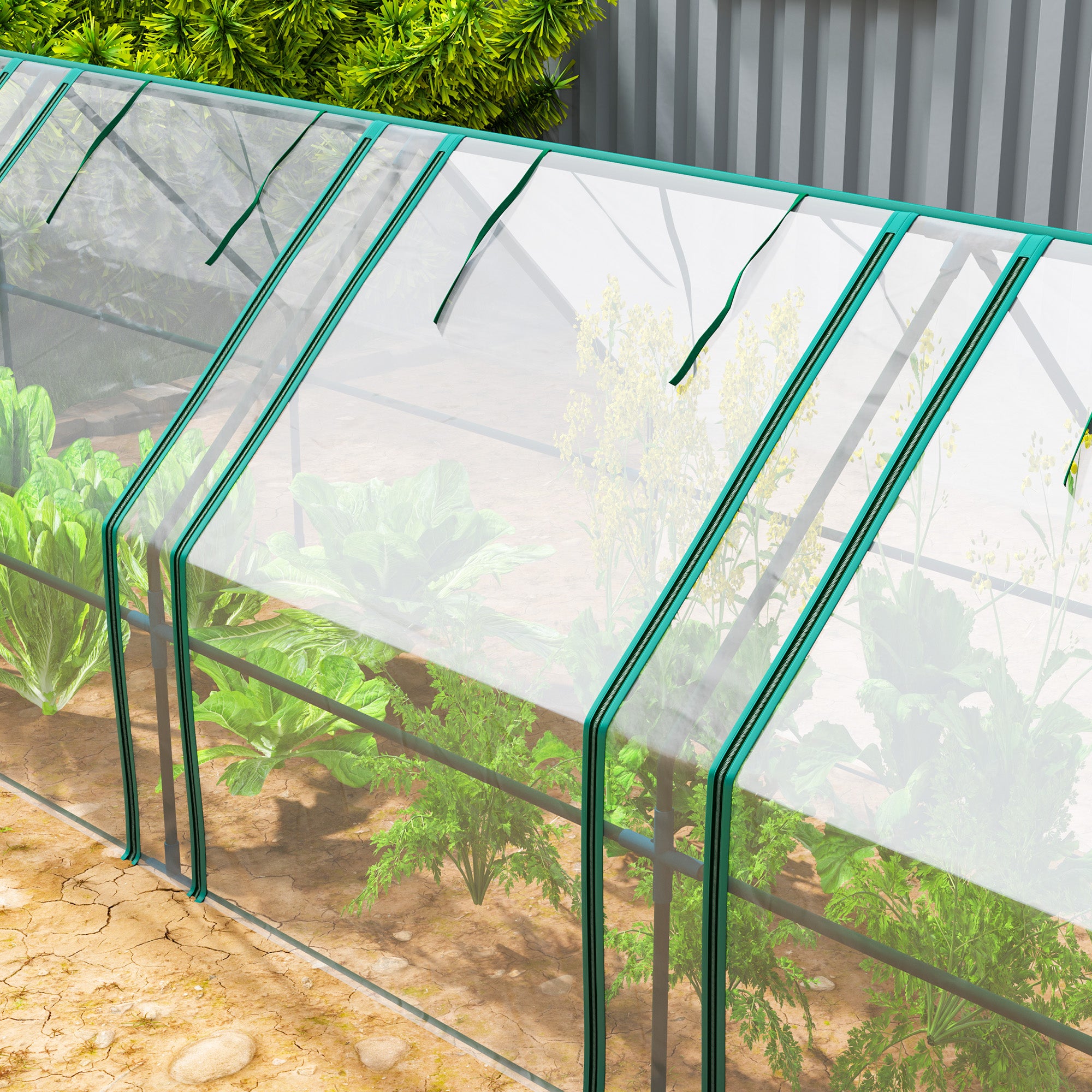 Mini serra da giardino, mini serra a tunnel con 4 finestre avvolgibili con cerniera, acciaio, PE 140 g/m² anti-UV, 360x90x90 cm, trasparente