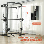 Station de musculation station de traction à câble support à squat barre câble cross-over 210 x 132 x 225 cm noir
