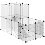 Enclos lapin interieur, 2 niveaux, parc modulable pour petits animaux, 27pcs, 140 x 70 x 90 cm, noir