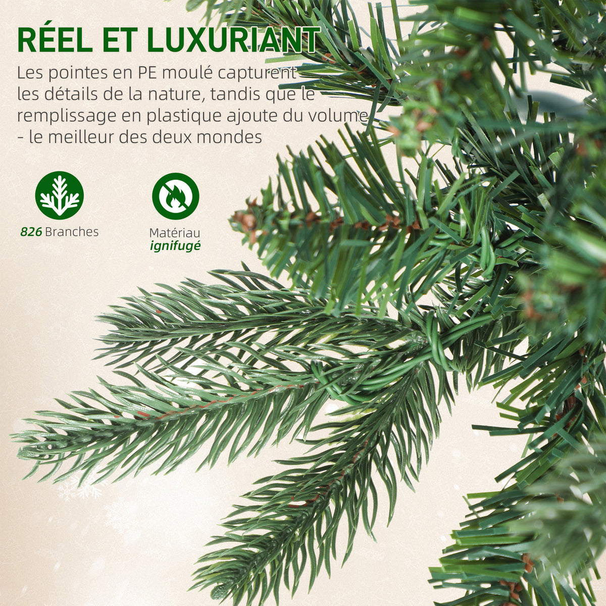 Sapin de Noël artificiel 210 cm, arbre de Noël slim avec 300 lumières 8 modes d'éclairage 826 branches articulées, vert