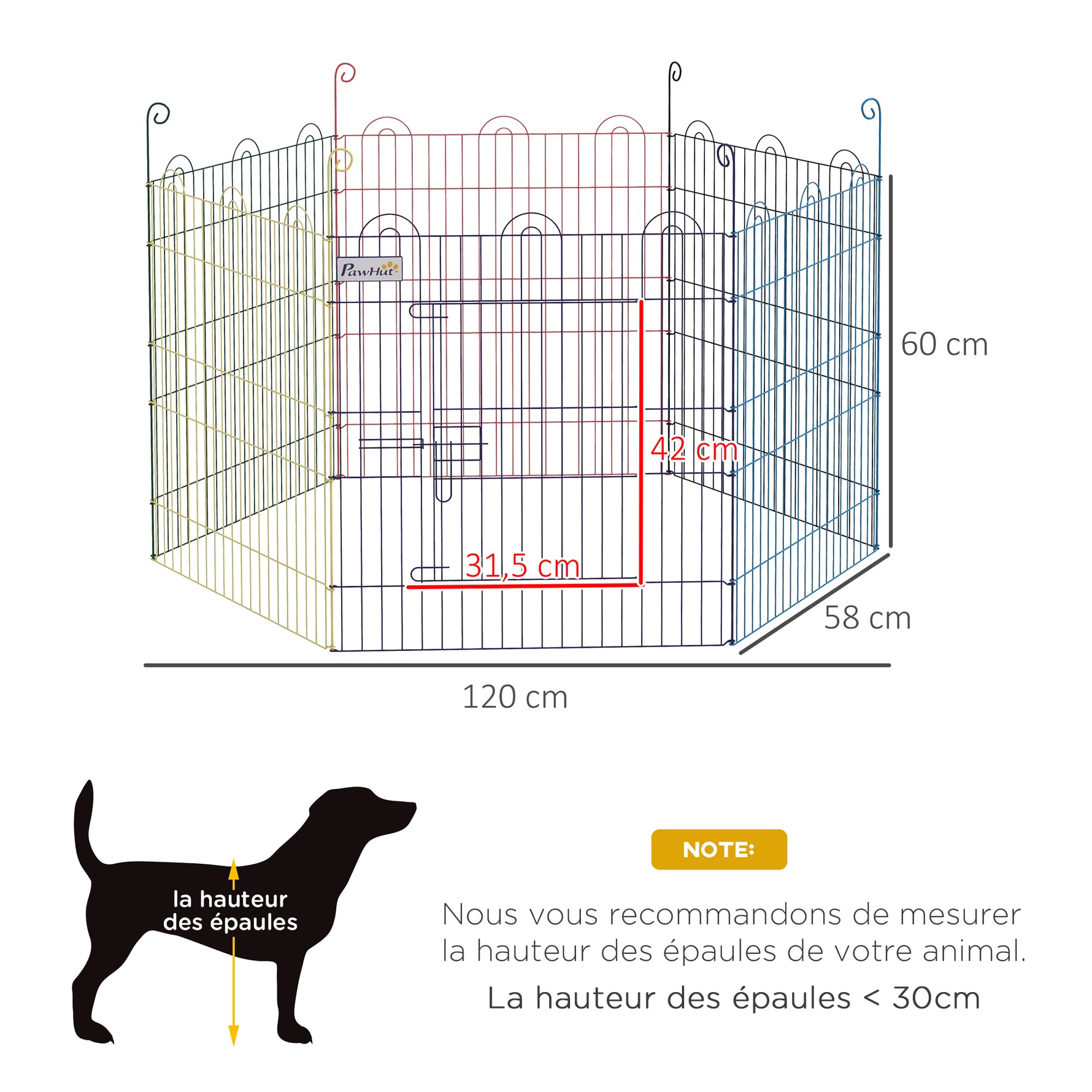 Lot de 2 enclos pliant en métal pour chiens lapins rongeurs petits animaux intérieur et extérieur 6 panneaux avec porte