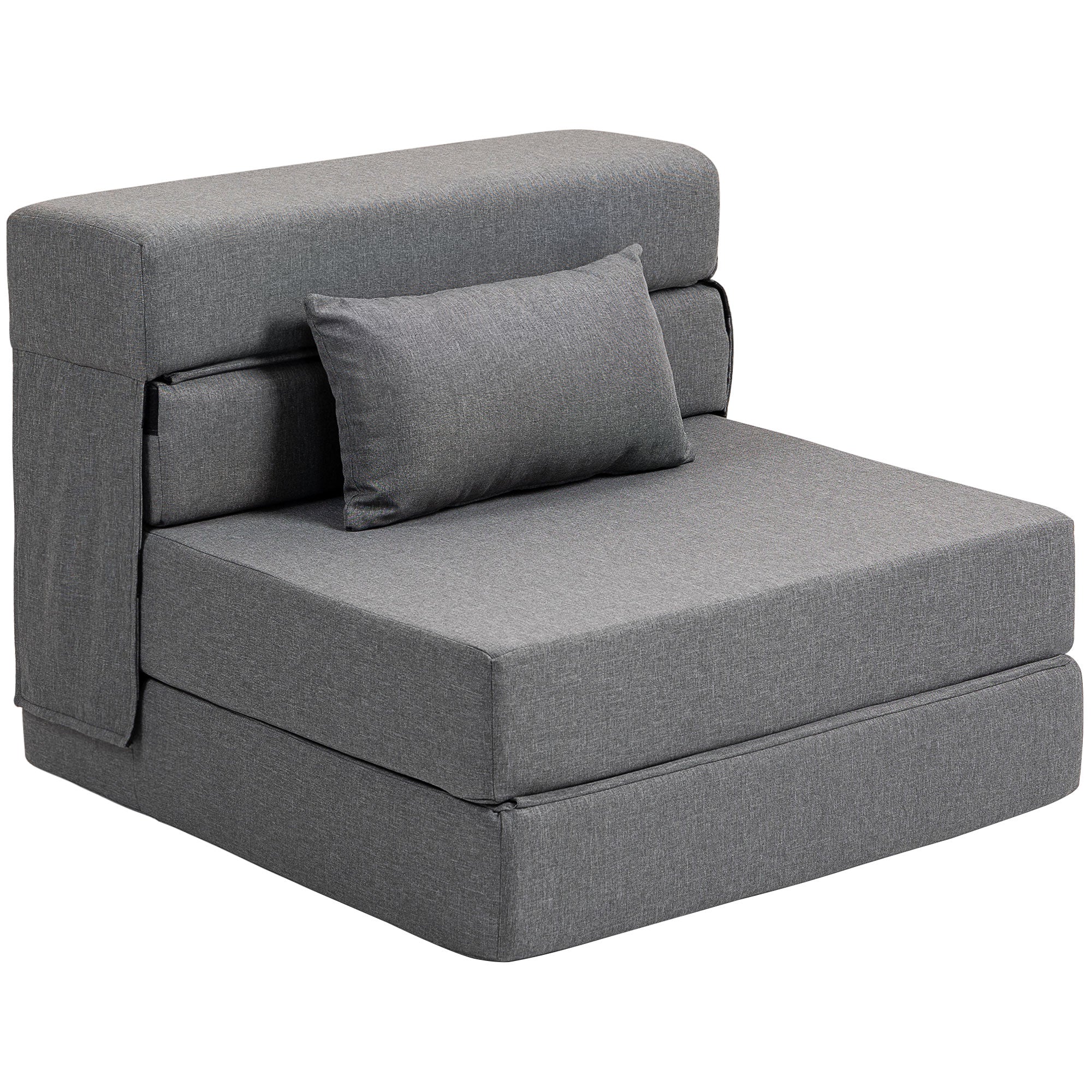 Fauteuil convertible 1 place fauteuil lit pliant, coussin inclus, pour invités, salon, petit espace, charge 120 kg, gris