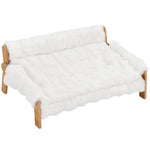 Canapé pour Chien Chat Lit Surélevé en Bois, Coussin Amovible en Peluche, Pieds Antidérapants, 70 x 47 x 30 cm, Blanc