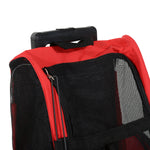 Sac de transport à roulettes pour chien 2 en 1 trolley chariot sac à dos pour chien chat avec poignée téléscopique, sacs de rangement, aérations, attache de sécurité, 42 x 25 x 55 cm, rouge