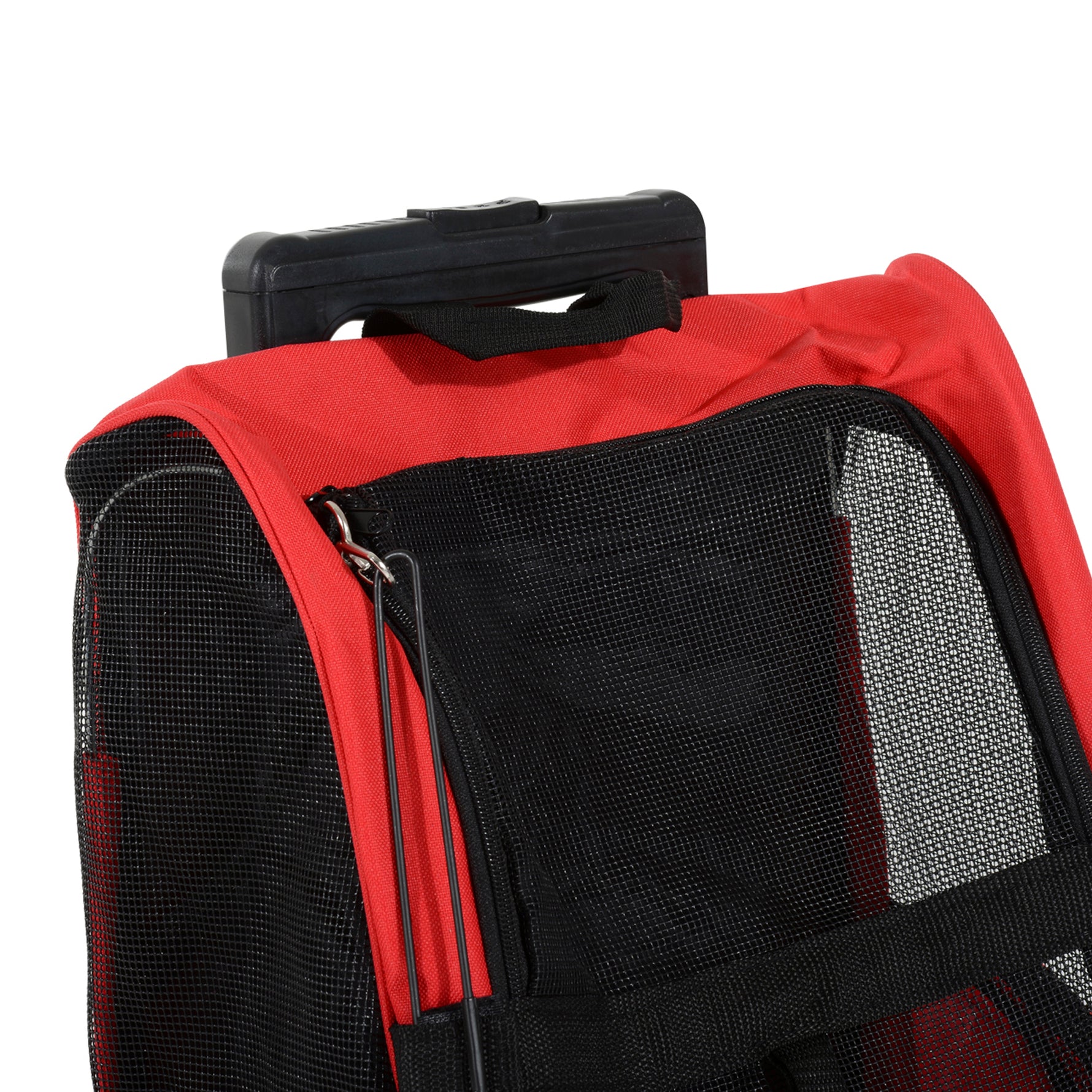 Sac de transport à roulettes pour chien 2 en 1 trolley chariot sac à dos pour chien chat avec poignée téléscopique, sacs de rangement, aérations, attache de sécurité, 42 x 25 x 55 cm, rouge