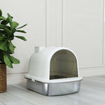 Maison de toilette pour chat bac à litière fermé bac acier inoxydable, nettoyage facile, 52,4 x 41,3 x 39,9 cm, blanc