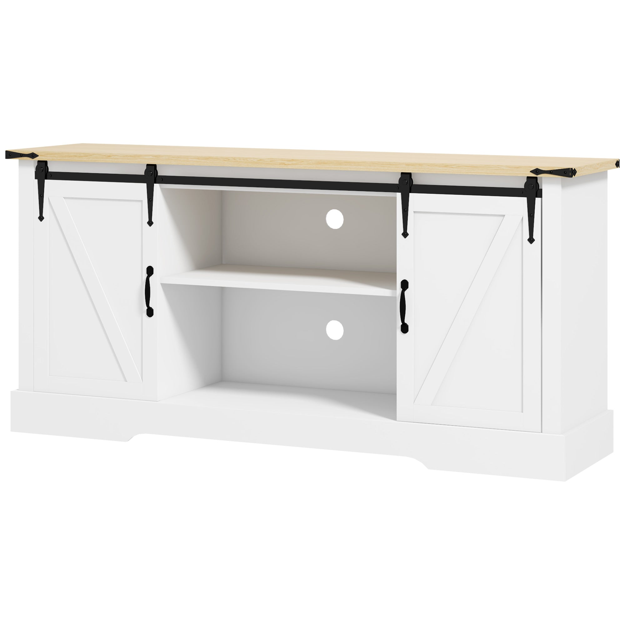 Buffet meuble de rangement avec 2 portes coulissantes étagères réglables 150l x 40P x 72H cm en bois blanc chêne