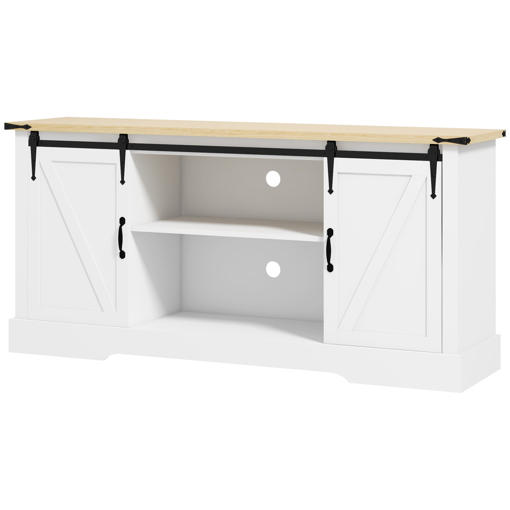 Buffet meuble de rangement avec 2 portes coulissantes étagères réglables 150l x 40P x 72H cm en bois blanc chêne