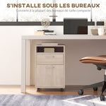 Caisson de bureau à roulettes avec tiroir placard et niche pour documents et dossier suspendu 40 x 35 x 60 cm chêne