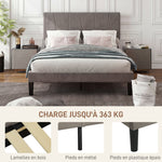 Cadre de lit double 140 x 190 cm lit 2 personnes tête de lit réglable sommier 150 x 198 x 100/105/110/115/120 cm gris