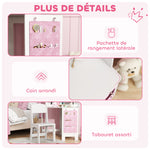 Coiffeuse enfant 2 en 1 avec tabouret miroir triptyque et lumières LED bicolores  93,6 x 48,5 x 111,5 cm blanc