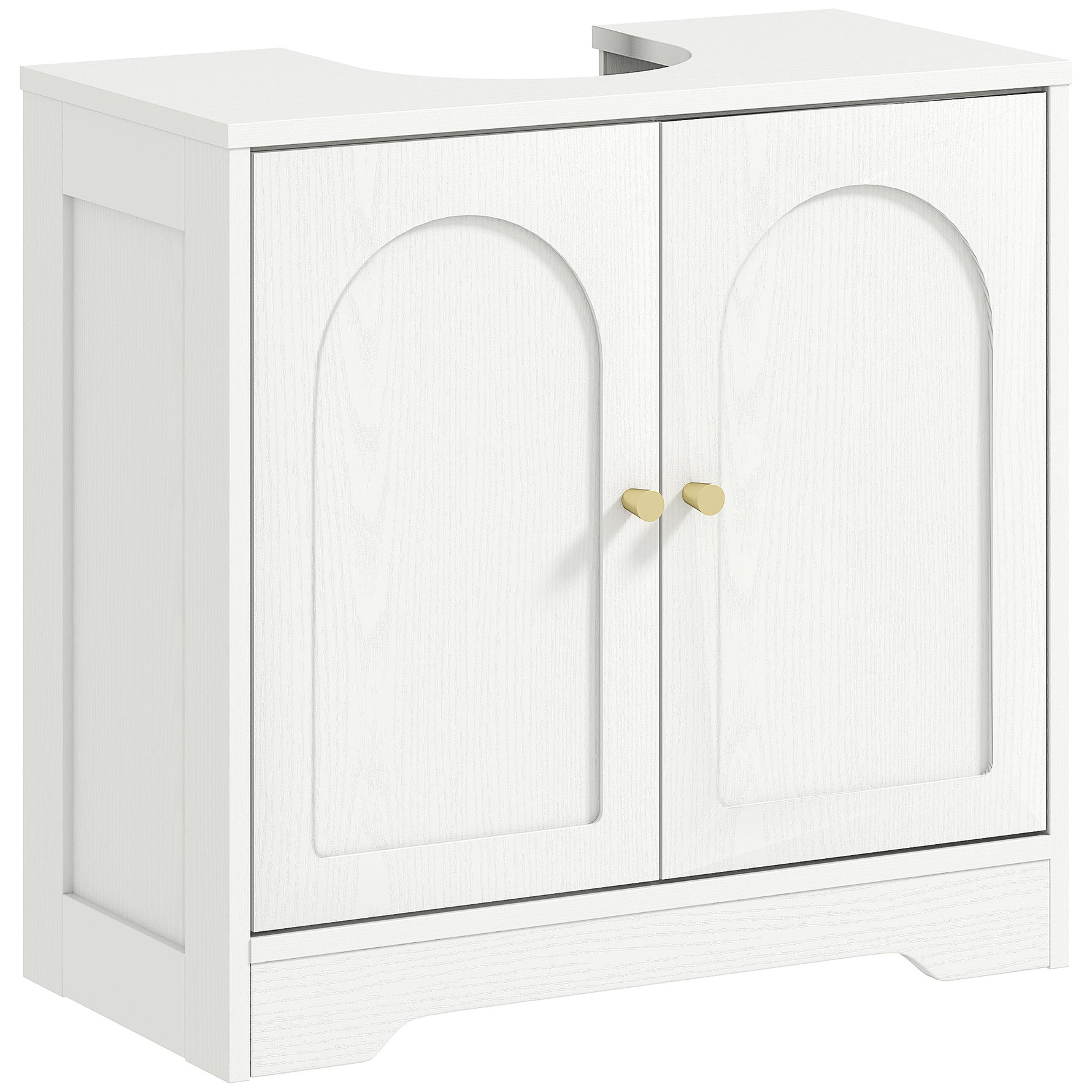 Meuble sous lavabo salle de bain avec placard à portes et étagère réglable, pour bassin avec ou sans pédestal, blanc