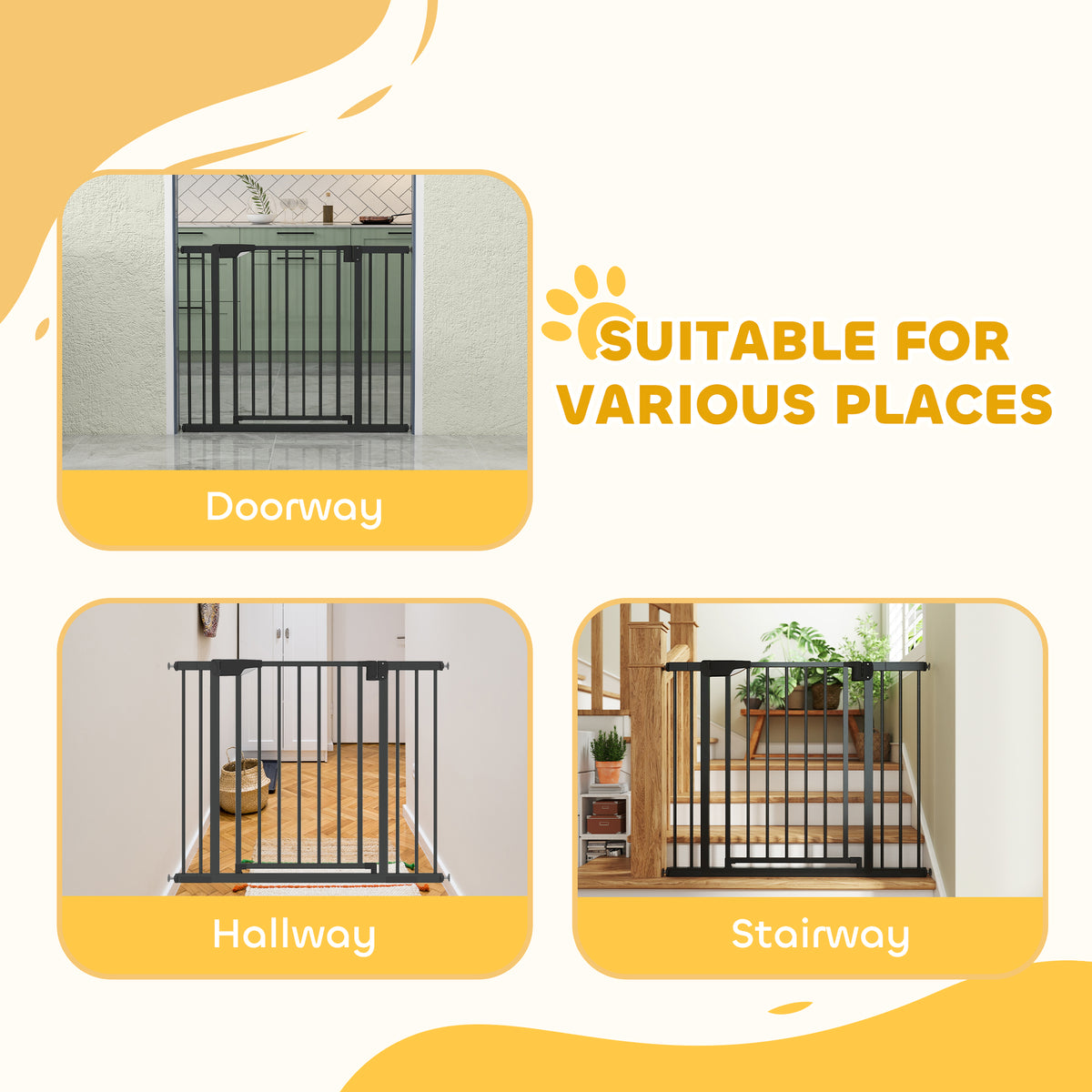 Barrière de sécurité pour chiens et bébés 76 à 102 cm avec extension fixation par pression sans perçage blanc