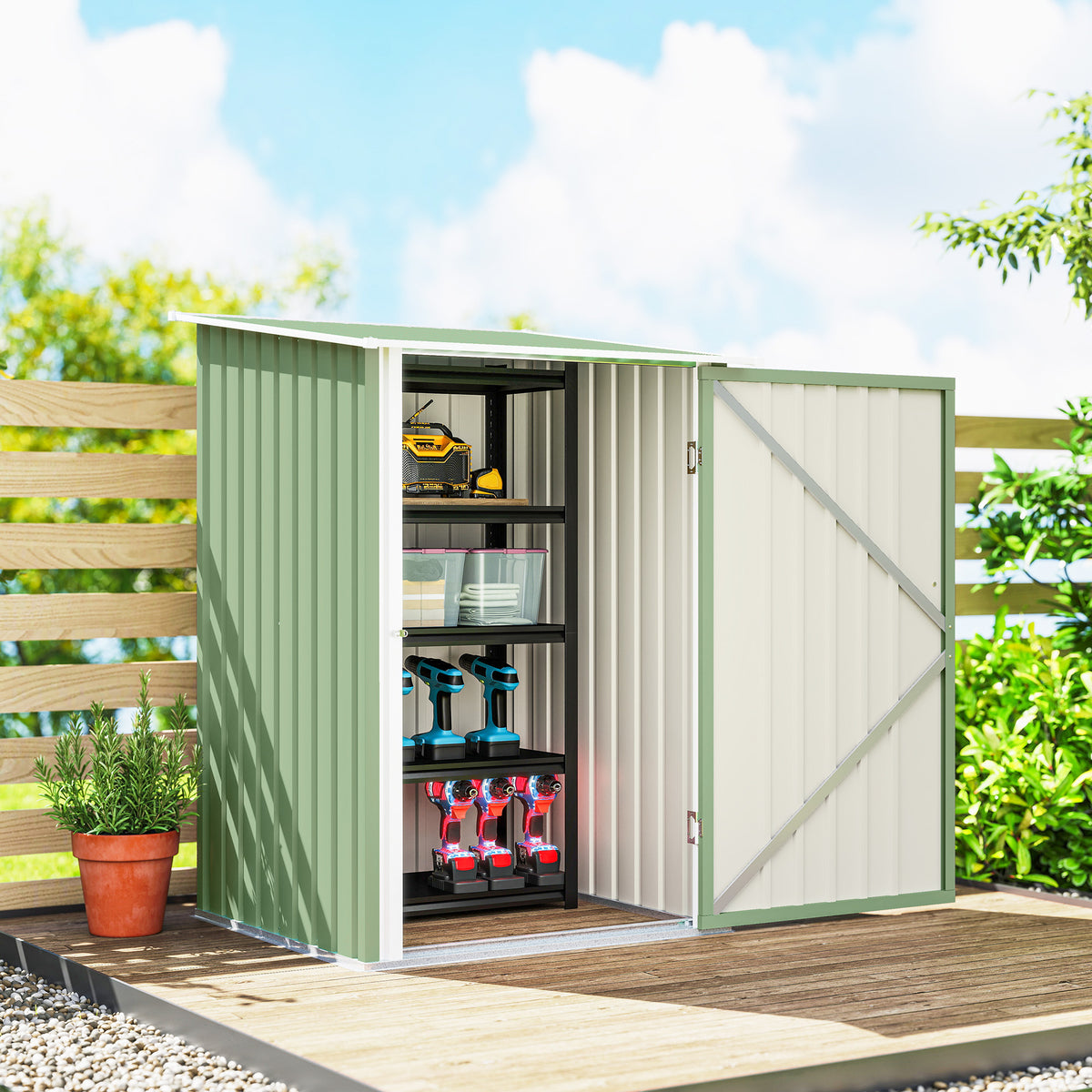 Abri de Jardin en Métal 1m², Tôle Ondulée, Toit Incliné, Porte Verrouillable, 100x103x160cm, Vert Clair