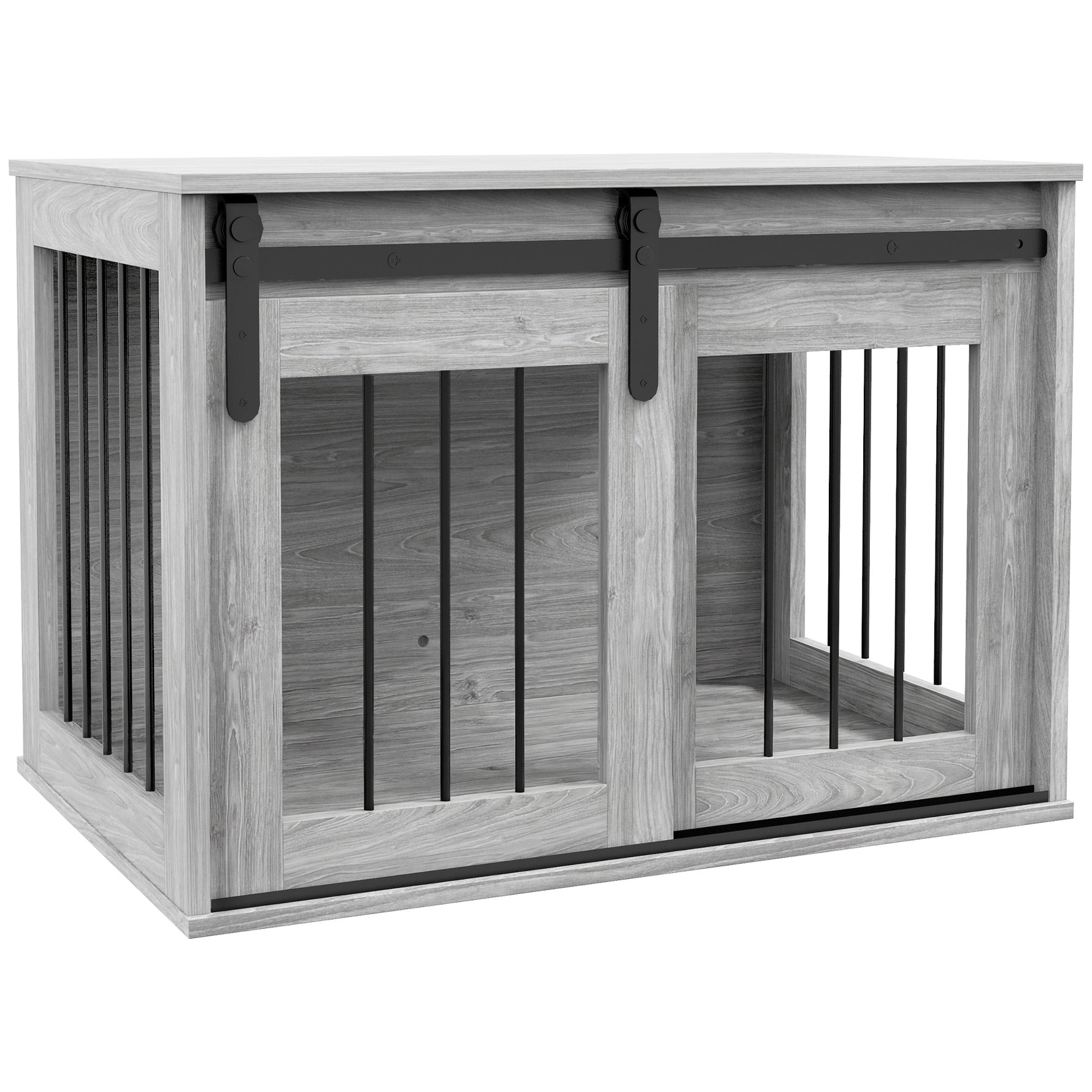 Cage caisse pour chien animaux intérieur porte coulissante, métal effet bois, dim. 57H x 80L x 54l cm