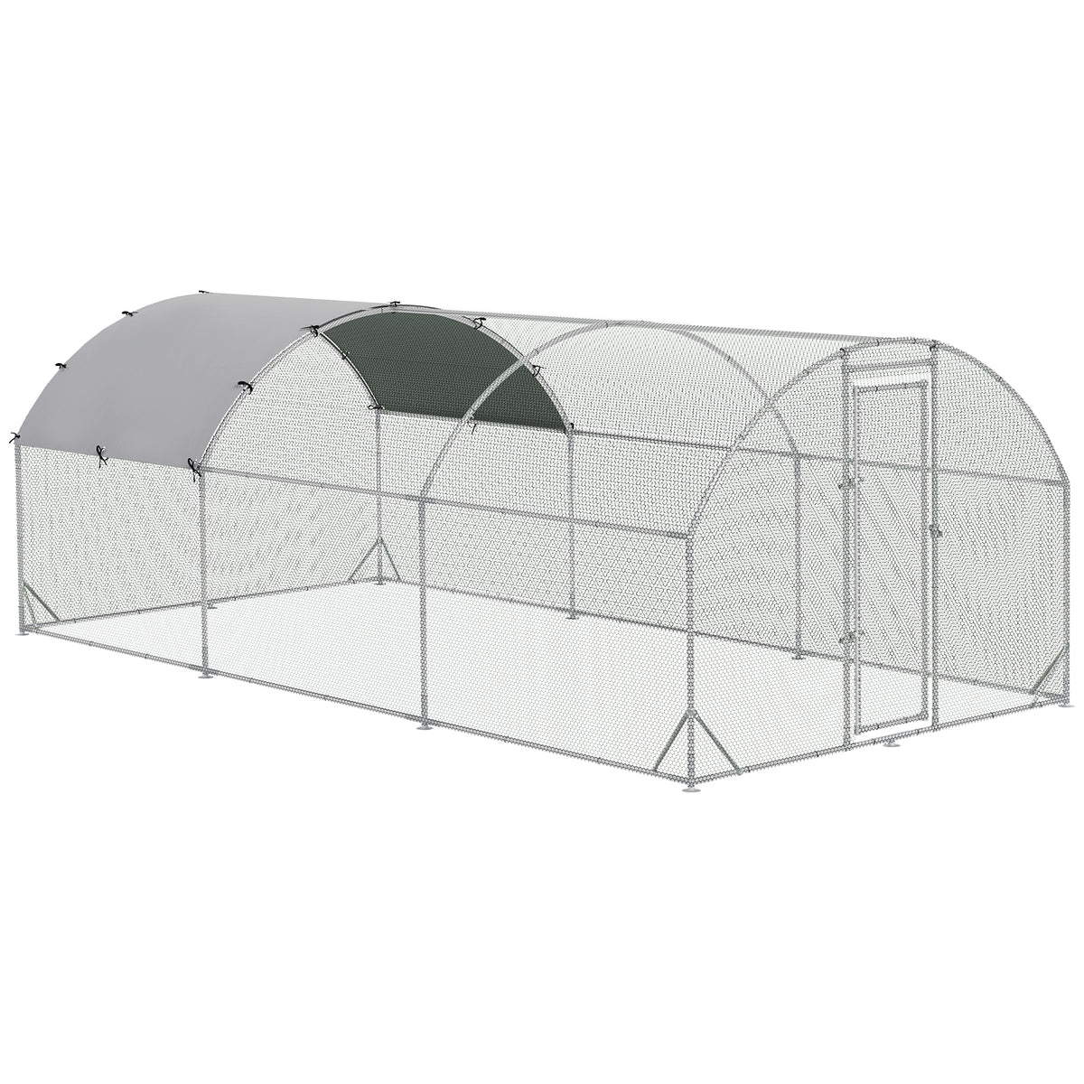 Grande recinto per pollaio 15,96 ㎡, parco recintato, tetto anti-UV, porta bloccabile, 2,8 x 5,7 x 1,97 m, argentato