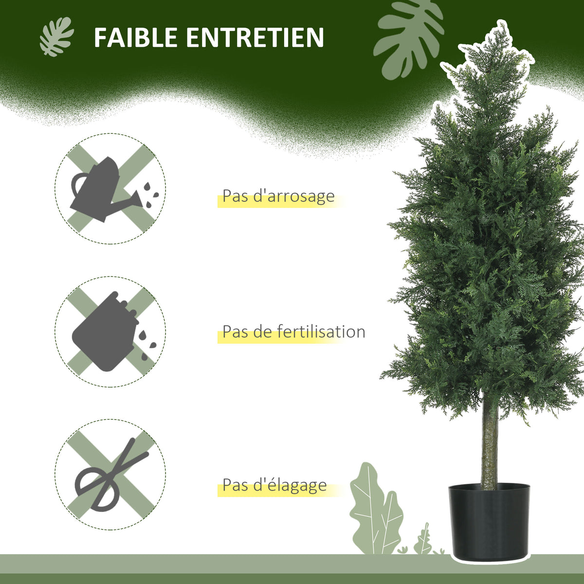 Lot de 2 plantes artificielles Cèdre avec pot, hauteur 90 cm, Conifère, 38L x 12,5l x 90H cm