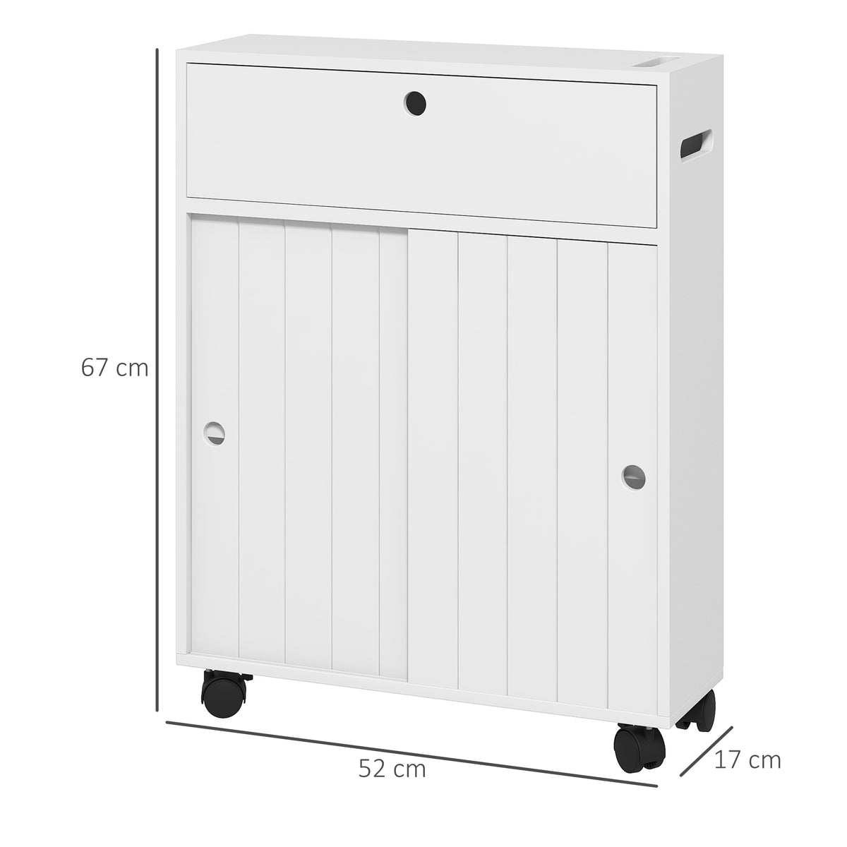Toilet- en badkamermeubel met toiletrolhouder op wieltjes - 52 x 17 x 67 cm wit