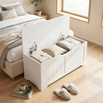 Coffre de Rangement 136 L, Banc Coffre avec 2 Charnières de Sécurité et Design Sans Poignée, 100 x 40 x 45 cm, Blanc
