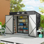 Abri de Jardin 2,7 m², Dim. 249 x 121 x 183 cm gants inclus portes doubles verrouillables ventilations tôle acier gris