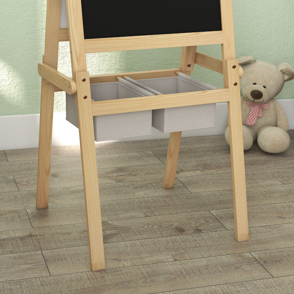 Tableau chevalet enfant ardoise double face tableau blanc tableau à craie rouleau papier 58 x 50,5 x 109 cm naturel