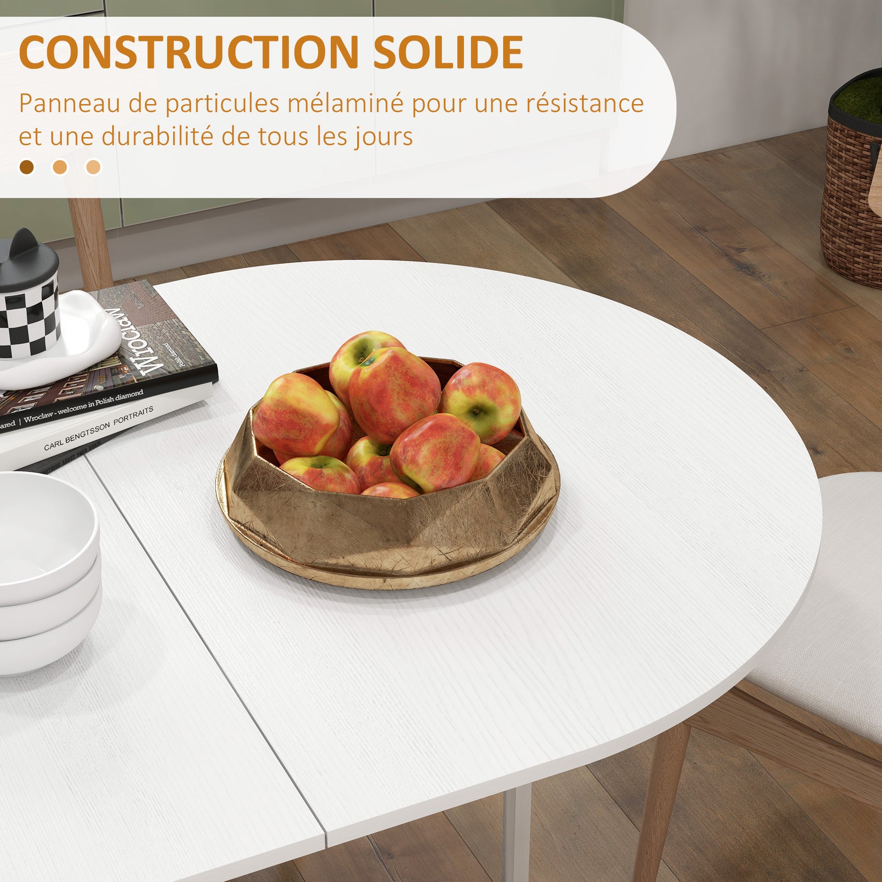 Table à manger pliante, table pliante cuisine ovale jusqu'à 6 personnes, pour petits espaces, salle à manger, blanc-6
