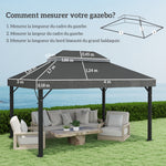 Toile de rechange pour pavillon toile de tonnelle 4 x 3 m, double toit avec trous de drainage, polyester 370 g/m², gris