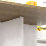 Table à manger pliable pour 6 personnes, table de cuisine sur roulettes avec 2 tiroirs 2 placards, 140x76x74cm, blanc
