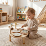 Jeux de Tambours pour Bébé, Tambour bébé avec Xylophone pour Tout-Petits, Instruments de Musique en Bois, Naturel