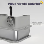 Bac à litière XL en acier inoxydable, maison de toilette pour grand chat, nettoyage facile 60,2 x 40,2 x 29,5 cm, gris