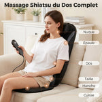 Masseur Dorsal Chauffant, Fauteuil de Massage Tissulaire Profond Vibration 3 Niveaux, Coussin de Massage