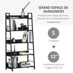 Étagère bibliothèque de Rangement Style Industriel incliné 5 Niveaux 70L x 35l x 150H cm Noir