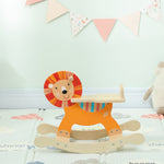 Cheval à bascule pour enfants, lion jouet à bascule bébé en bois avec guidon et base stable, 59 x 27 x 43 cm, orange