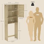 Meuble WC dessus de toilette/machine à laver avec placard à porte double, portes à persiennes, 67x31,5x190cm, chêne