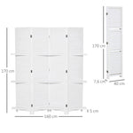 Paravent Intérieur en Bois 4 Panneaux 160 x 170 cm, Séparateur de Pièce Pliable avec 3 Étagères, Cloison de Séparation pour Salon, Chambre à Coucher, Maison, Blanc