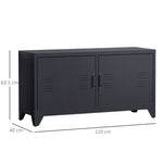 Meuble TV banc télévision design industriel 2 placards avec 2 étagères réglables passe-câbles structure acier noir